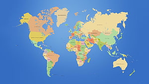 Colorful Political World Map with Country Borders and Labels on Blue Ocean Background HD wallpaper