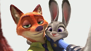 Nick Wilde and Judy Hopps Taking a Selfie in Zootopia HD wallpaper