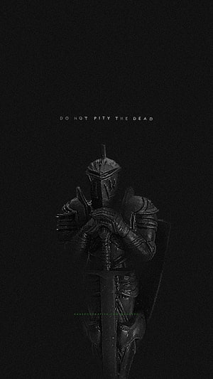 Dark Fantasy Knight Statue with Sword and Shield in Black and White HD phone wallpaper