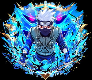 Hatake Kakashi in Kamui Mode with Blue Chakra Aura and Sharingan Eyes HD wallpaper