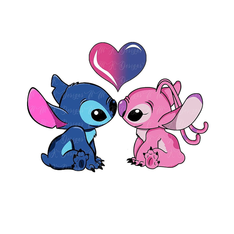 Stitch and Angel Lilo and Stitch Cute Cartoon Couple with Heart HD phone wallpaper