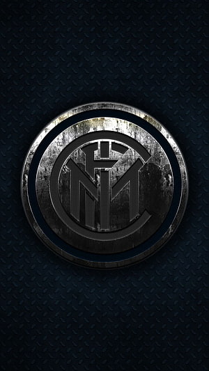 Inter Milan metallic crest on dark diamond plate steel background HD phone wallpaper