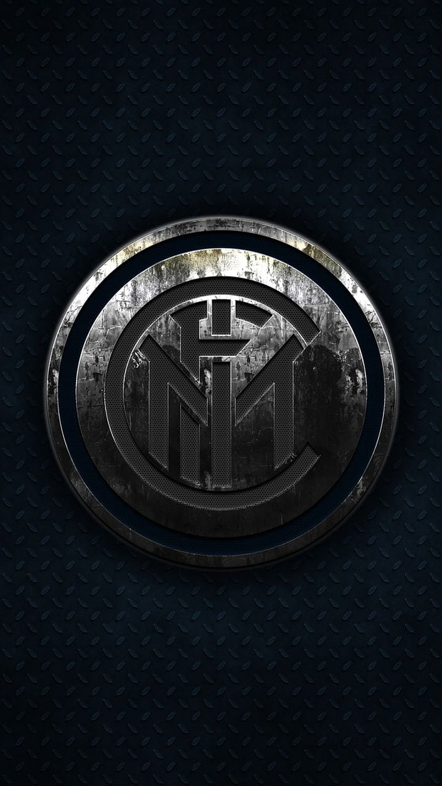 Inter Milan metallic crest on dark diamond plate steel background HD phone wallpaper