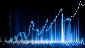 Glowing Blue Stock Market Growth Chart With Binary Data Streams On Dark Background HD wallpaper