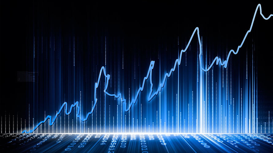 Glowing Blue Stock Market Growth Chart With Binary Data Streams On Dark Background HD wallpaper