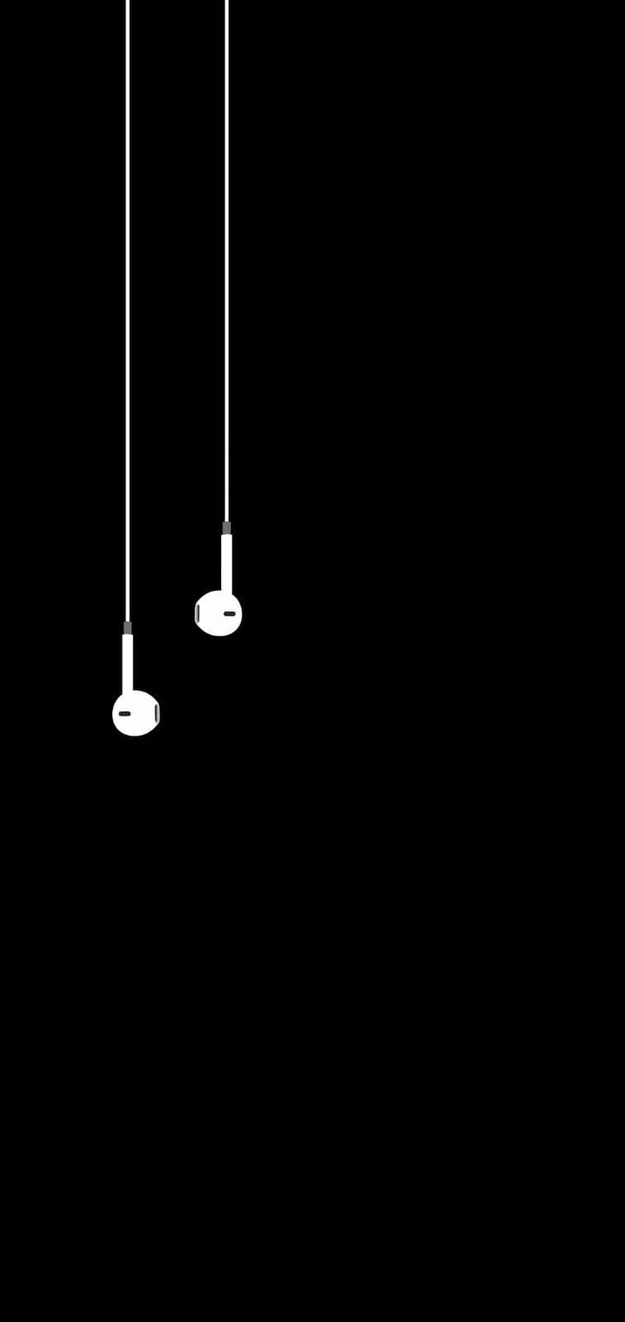 Minimalist White Wired Earbuds Hanging Against a Black Background HD phone wallpaper