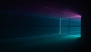 Windows 10 Dark Neon Window Logo in Futuristic Cyberpunk Corridor HD wallpaper
