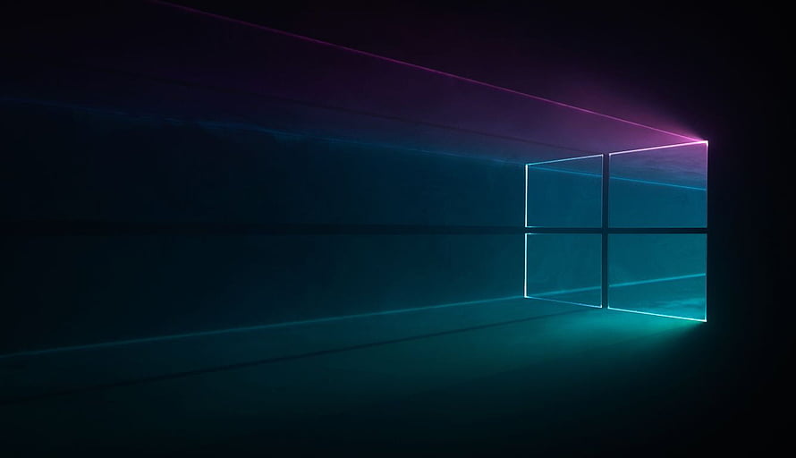 Windows 10 Dark Neon Window Logo in Futuristic Cyberpunk Corridor HD wallpaper