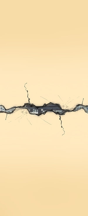 Samsung Galaxy Z Flip 3 Cracked Screen with Exposed Circuit Board on Beige Background HD phone wallpaper