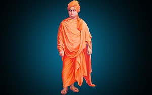 Swami Vivekananda Portrait in Traditional Orange Saffron Robes and Turban HD wallpaper