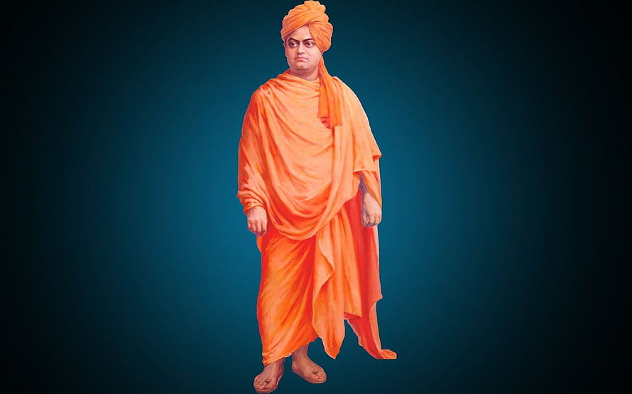 Swami Vivekananda Portrait in Traditional Orange Saffron Robes and Turban HD wallpaper