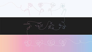 BTS Love Yourself Tear Album Line Art with Floral and Heart Motifs HD wallpaper