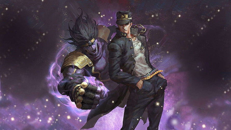 Jotaro Kujo and Star Platinum in JoJo's Bizarre Adventure Anime Illustration HD wallpaper