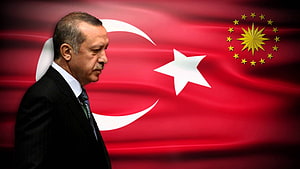 Recep Tayyip Erdoğan in Profile Before Turkish Flag and EU Emblem HD wallpaper