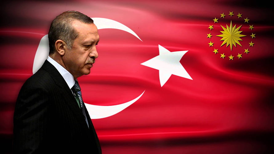 Recep Tayyip Erdoğan in Profile Before Turkish Flag and EU Emblem HD wallpaper