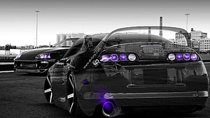 Rear View of a Black Toyota Supra MK4 with Purple LED Lights and Custom Exhaust HD wallpaper