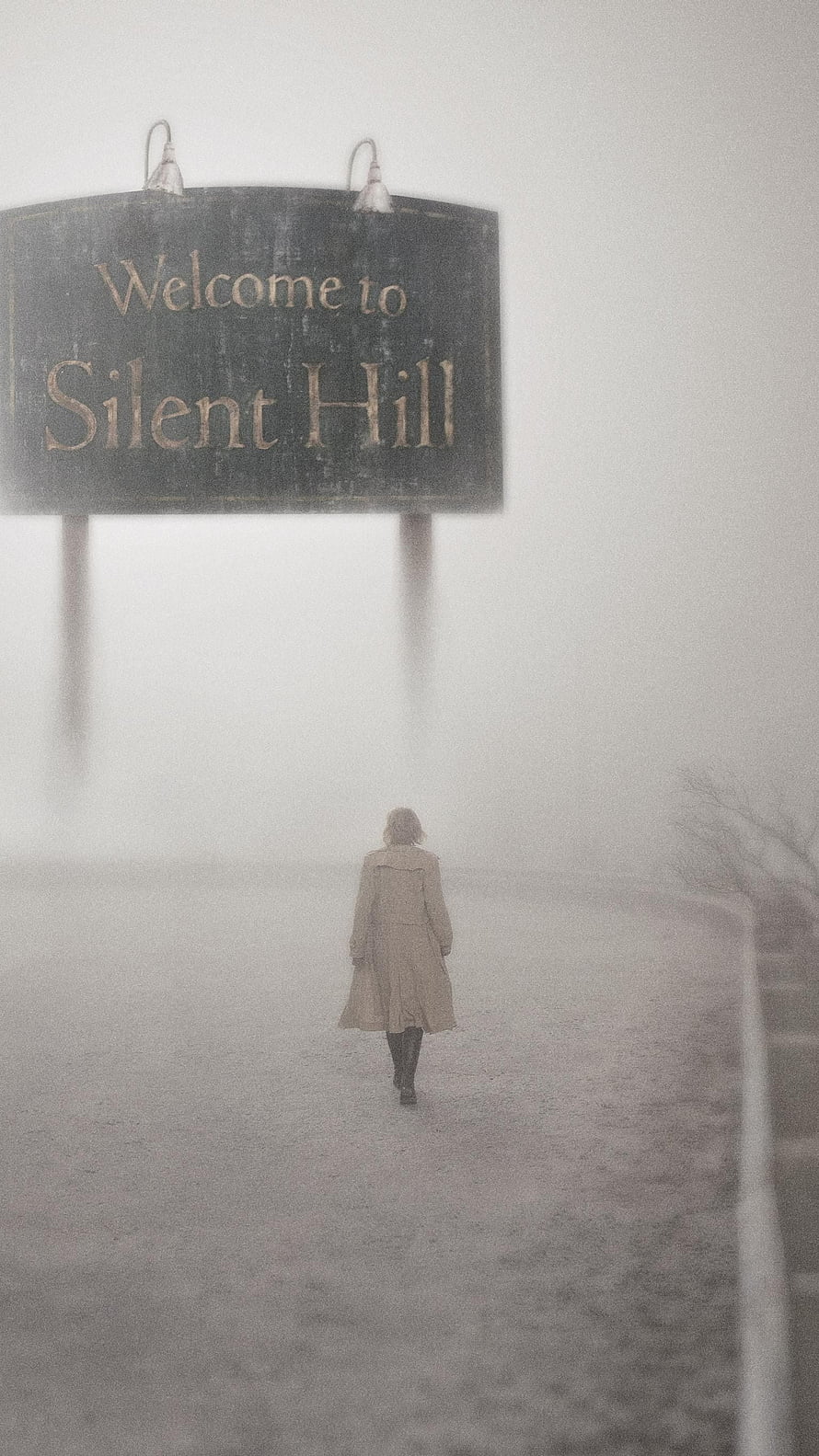 Silent Hill Movie Poster Featuring Lone Figure Walking Toward Foggy Welcome Sign HD phone wallpaper