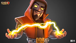 Clash of Clans Wizard Character Channeling Electric Lightning HD wallpaper