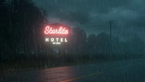Starlite Hotel Neon Sign in Heavy Rain at Night HD wallpaper