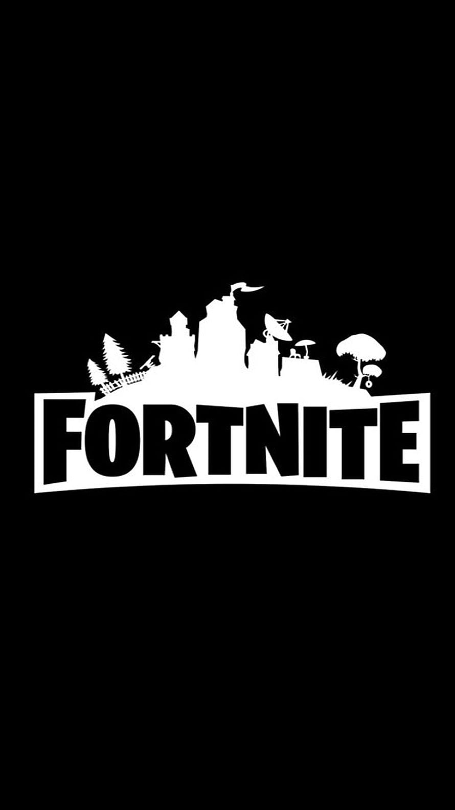 Fortnite Minimalist Black and White Logo with Island Silhouette HD phone wallpaper