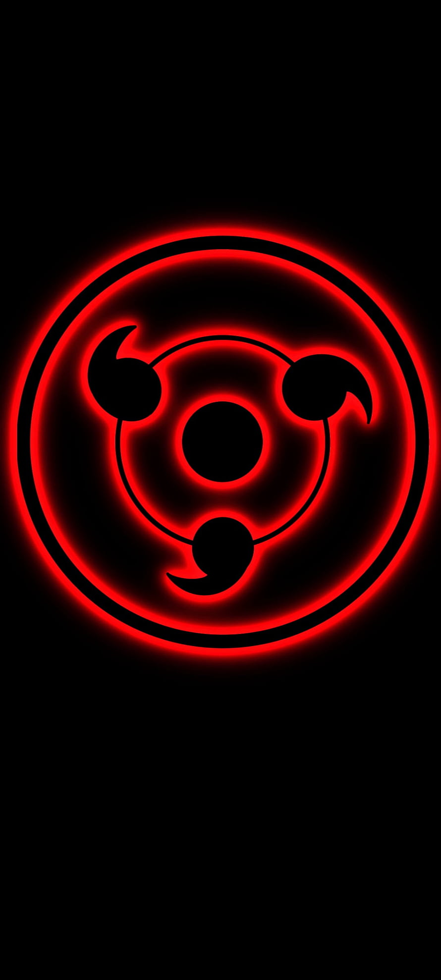 Naruto Uchiha Clan Sharingan Eye with Three Tomoe in Glowing Red Neon Style HD phone wallpaper