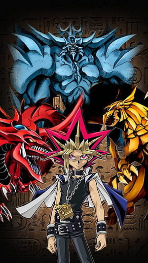 Yugi Muto with the Three Legendary Dragons from Yu-Gi-Oh Duel Monsters HD phone wallpaper