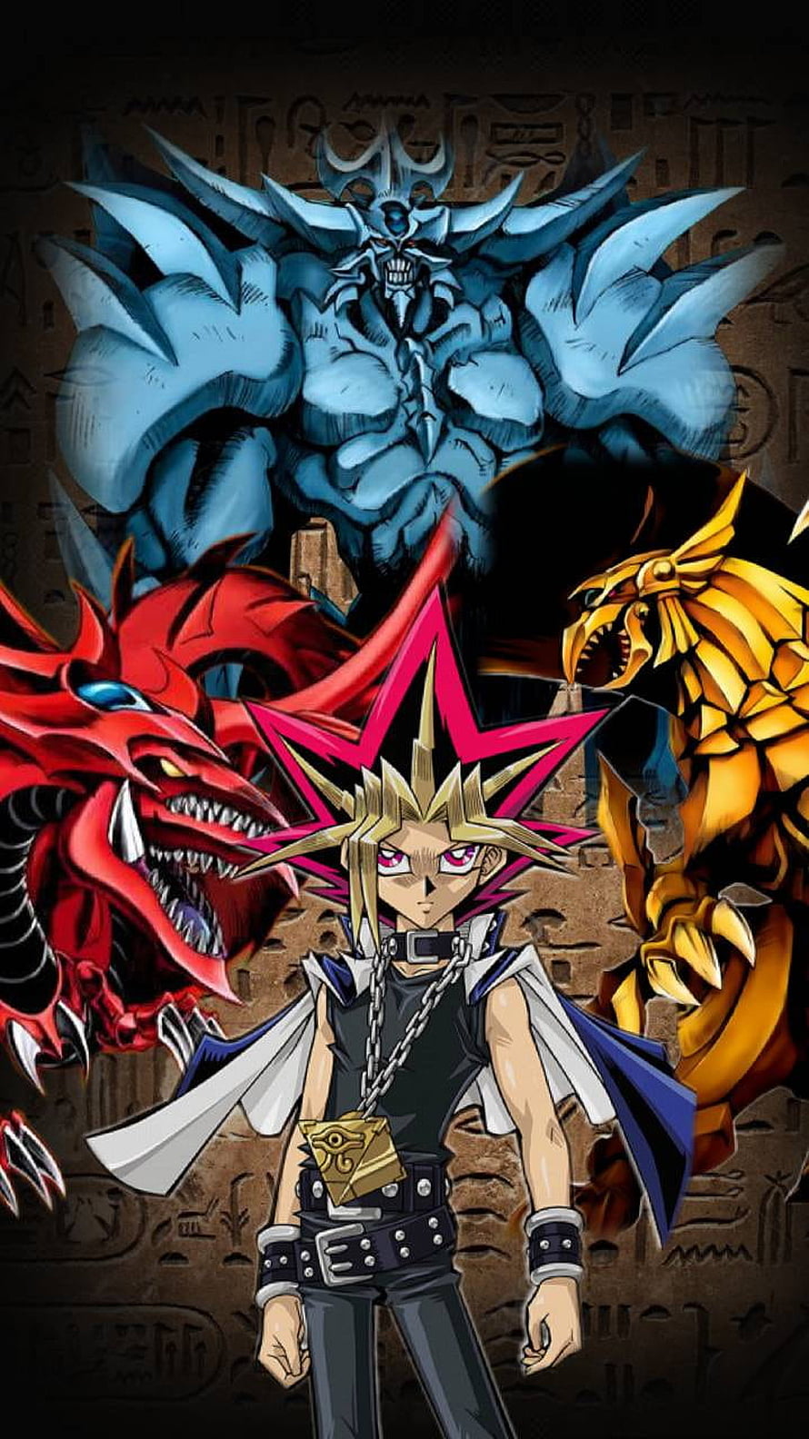 Yugi Muto with the Three Legendary Dragons from Yu-Gi-Oh Duel Monsters HD phone wallpaper