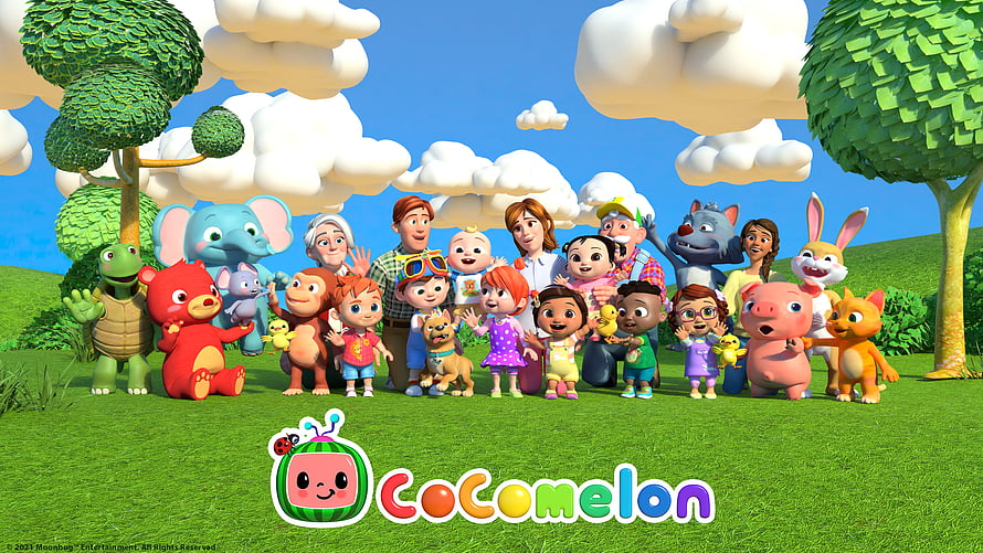 CoComelon 3D Animated Characters and Animals Group Portrait on Green Grass HD wallpaper