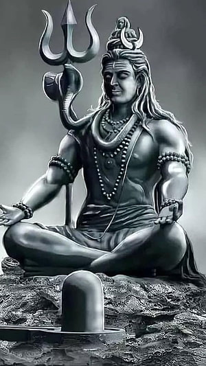 Lord Shiva Meditating in Black and White with Trishula and Lingam HD phone wallpaper