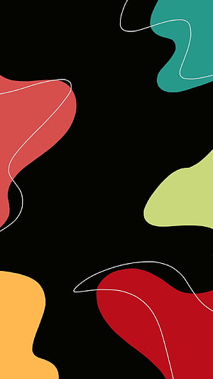 Minimalist Abstract Colorful Organic Shapes on Black Background HD phone wallpaper
