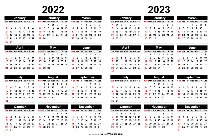 2022 and 2023 Two-Year Printable Calendar with Monthly Grid Layout HD wallpaper
