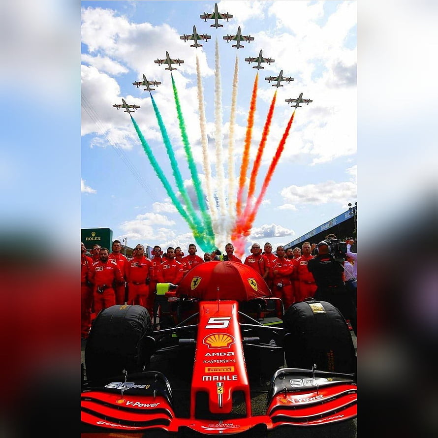 Ferrari F1 Team Celebration at Monza with Air Force One Flyover and Smoke Trails HD phone wallpaper