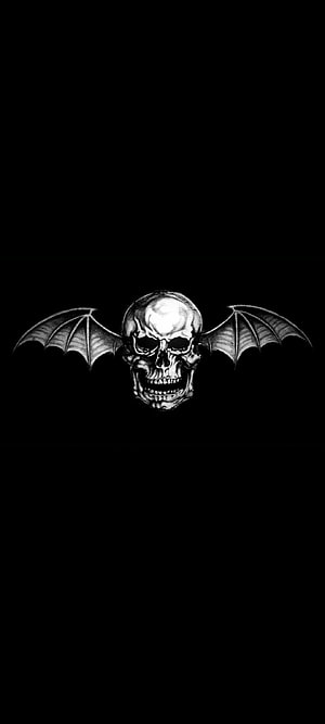 Avenged Sevenfold Skull with Bat Wings Black and White Illustration HD phone wallpaper