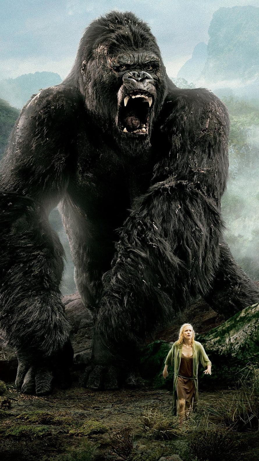 King Kong 2005 Movie Poster Featuring Giant Gorilla and Woman in Jungle Setting HD phone wallpaper