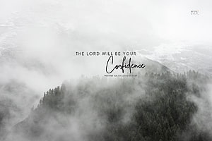 Misty Mountain Forest with Inspirational Bible Verse Quote HD wallpaper