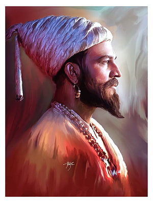 Chhatrapati Shivaji Maharaj Digital Portrait in Traditional Turban and Ornate Attire HD phone wallpaper
