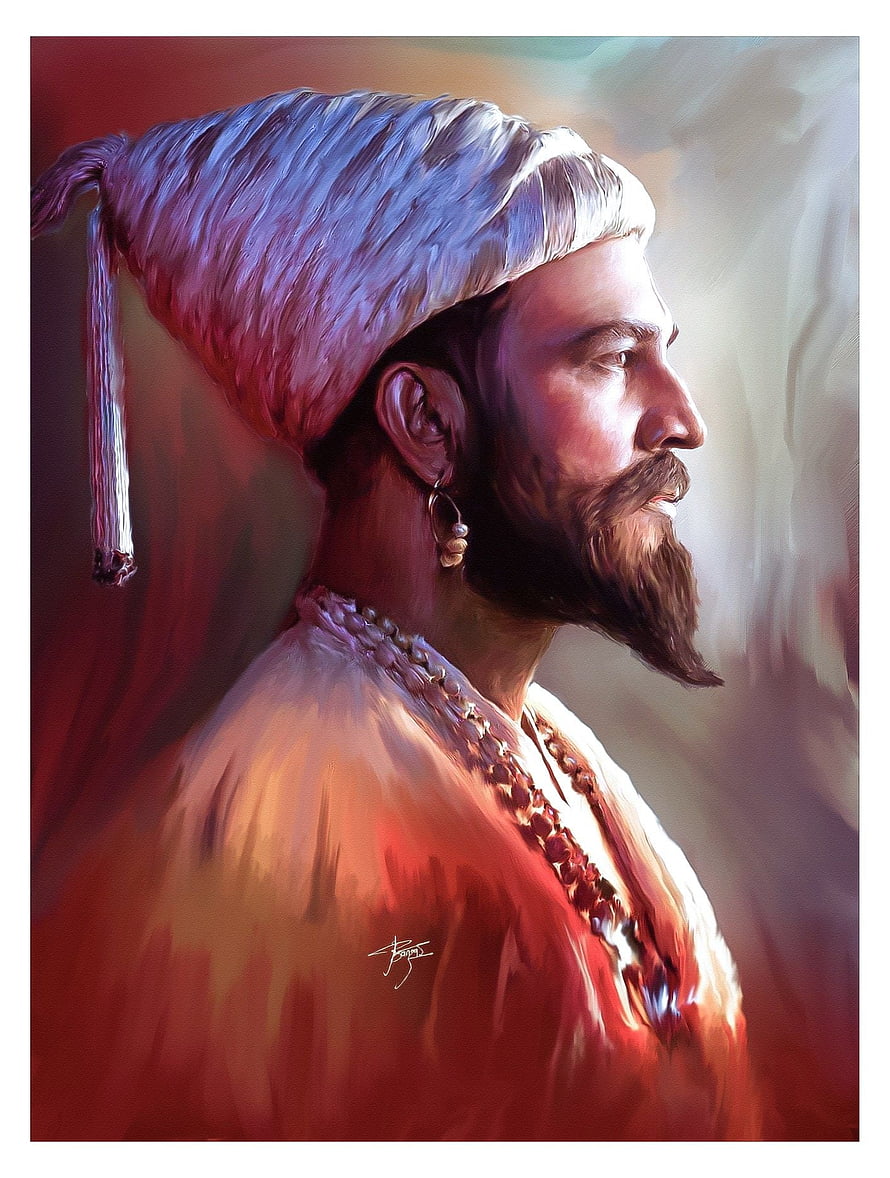 Chhatrapati Shivaji Maharaj Digital Portrait in Traditional Turban and Ornate Attire HD phone wallpaper