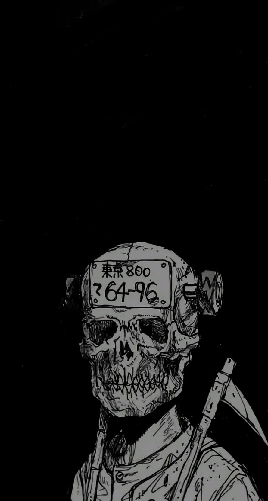 Dorohedoro Skull Character with License Plate on Black Background HD phone wallpaper