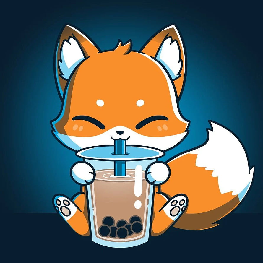 Cute Kawaii Fox Sipping Bubble Tea Cartoon Illustration HD phone wallpaper