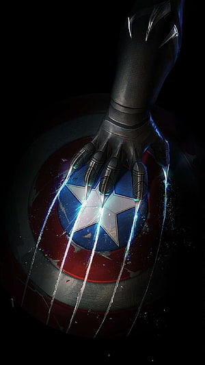 Captain America Shield with Wolverine Claws Piercing the Star in Dark Cinematic Style HD phone wallpaper