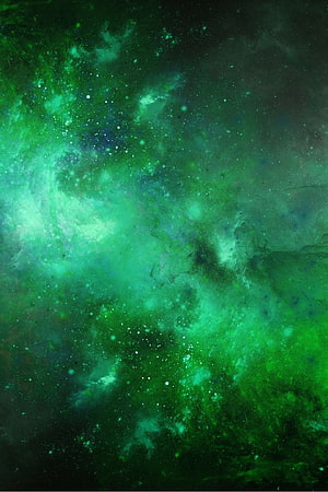 Vibrant Green Nebula and Starfield Deep Space Cosmic Aesthetic HD phone wallpaper