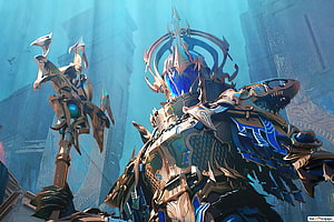 PUBG Poseidon X Suit Skin Concept Art with Ornate Gold and Blue Armor HD wallpaper