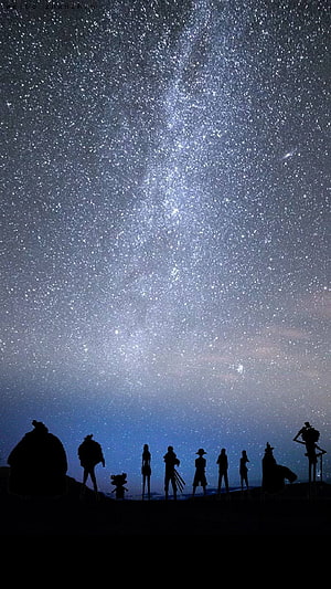 One Piece Crew Silhouettes Gazing at the Milky Way Night Sky HD phone wallpaper