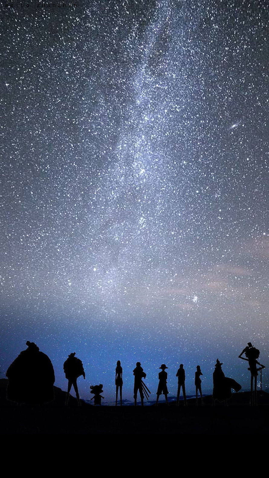 One Piece Crew Silhouettes Gazing at the Milky Way Night Sky HD phone wallpaper