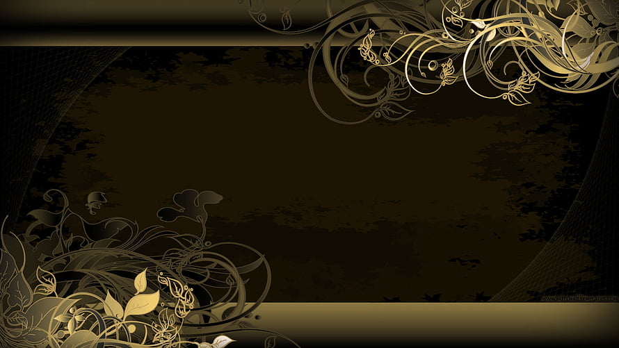 Elegant Black and Gold Floral Ornament Background with Intricate Vine Patterns HD wallpaper