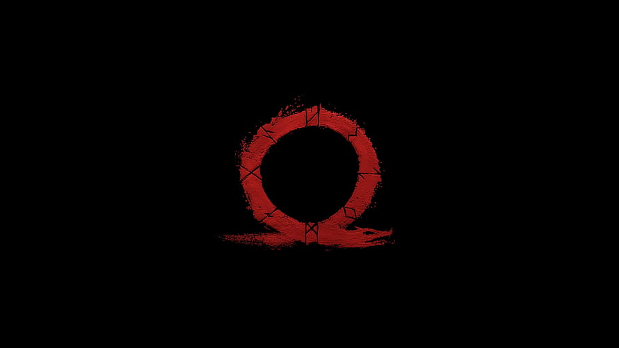 God of War Omega Symbol Minimalist Red Emblem on Black Background HD wallpaper