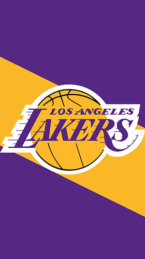 Los Angeles Lakers Team Logo on Purple and Gold Diagonal Background HD phone wallpaper