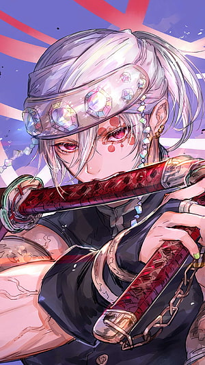Tengen Uzui Demon Slayer Anime Character with Crystal Goggles and Katana HD phone wallpaper