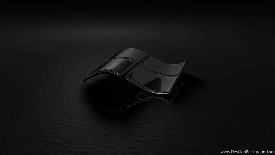 Sleek Black Metallic Windows Logo on Dark Reflective Surface HD wallpaper