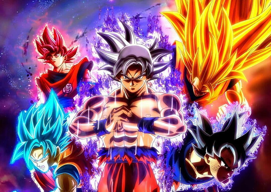 Dragon Ball Super Goku Ultra Instinct and Saiyan Transformations Artwork HD wallpaper